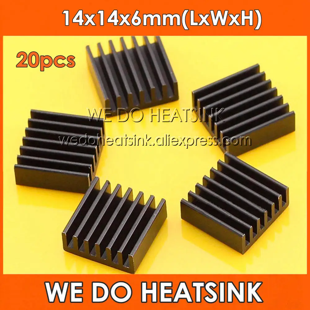 

WE DO HEATSINK 20pcs 14x14x6mm Black Anodize Extruded Aluminum Radiators Aluminium Heatsink For IC DC Converter Fans & Cooling