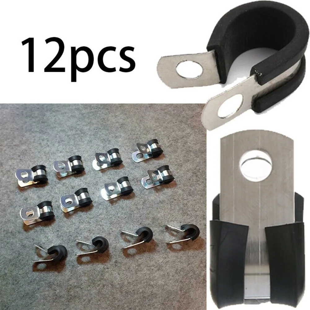 

12Pcs Brake Pipe Clip Fuel Line Hose Water Pipe Air Tube Clamps Fastener Rubber Lined P Clips 5/16" Lines Pack
