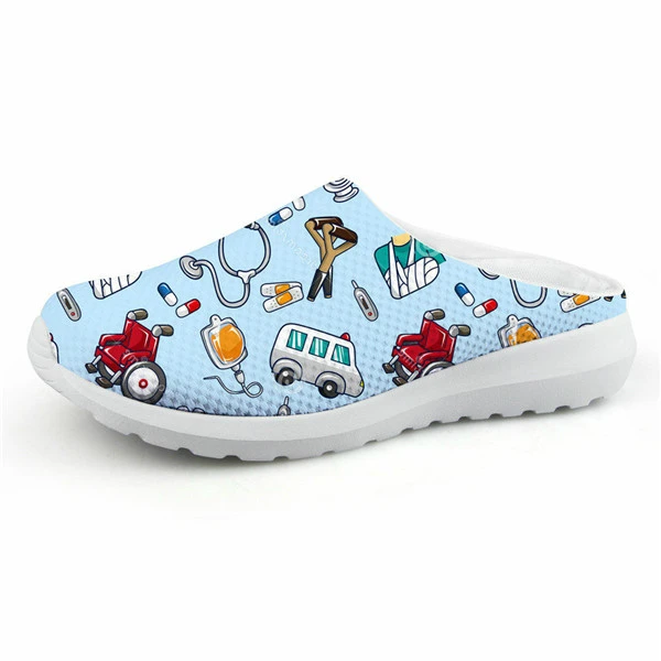 H5805CA ELVISWORDS Cartoon Nurse Print Slippers women Cute Medical Doctor Air Mesh Sandals Summer Casual Beach Flat shoes Zapatos Mujer - Цвет: H5805CA