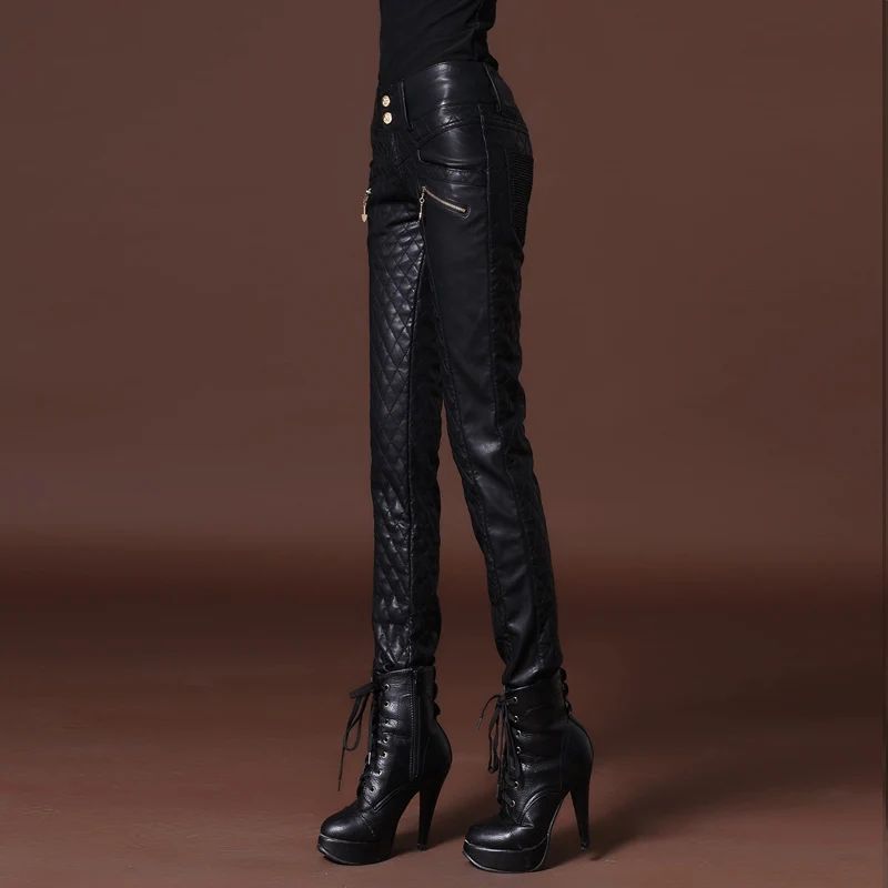 Брюки карандаш из искусственной кожи тонкие утепленные женские брюки повседневные кожаные с хлопковой