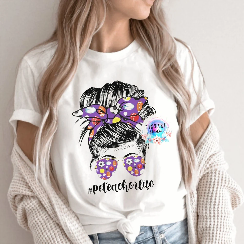 

Teach Love Print White T-shirt Teacher Life Short Sleeve Harajuku Aesthetic Women Gift Graphic T Shirt Y2K Clothes