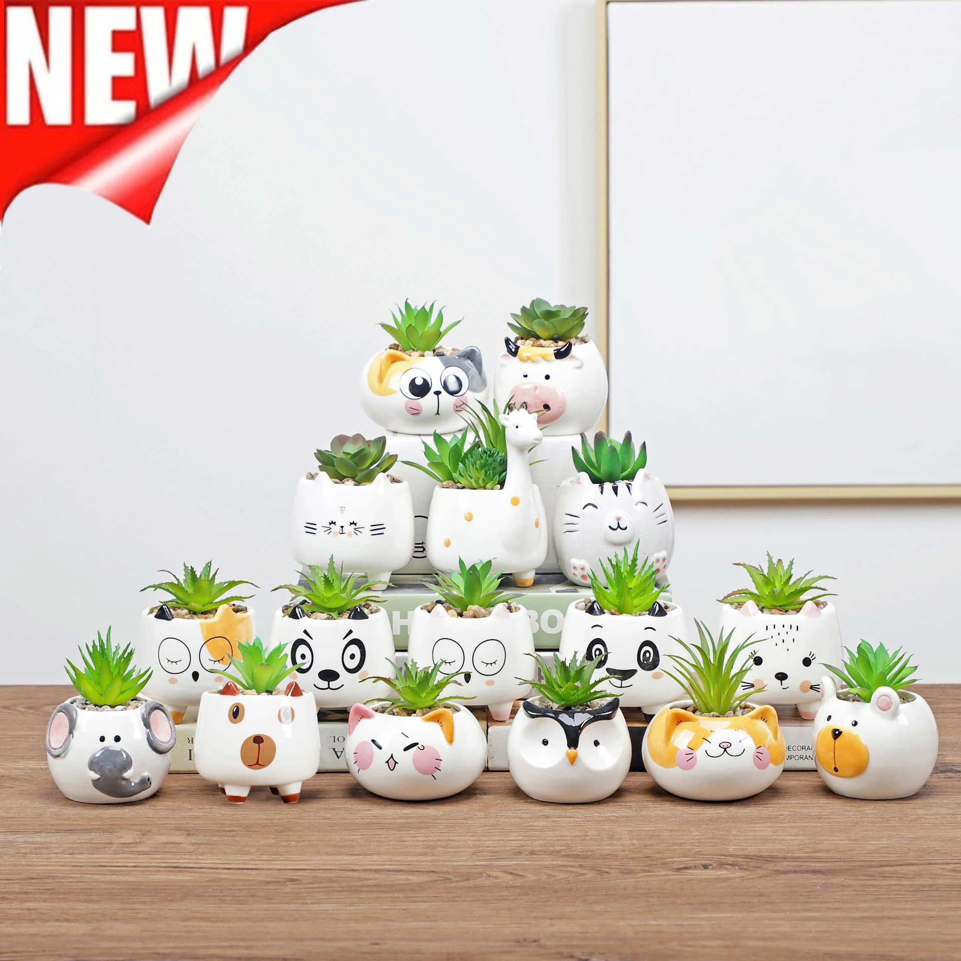 Cute Animal Flower Pot Керамическая ваза Planter Украшения для дома Декор для дома Садовый горшок Сочный горшок с горшком - изображение
