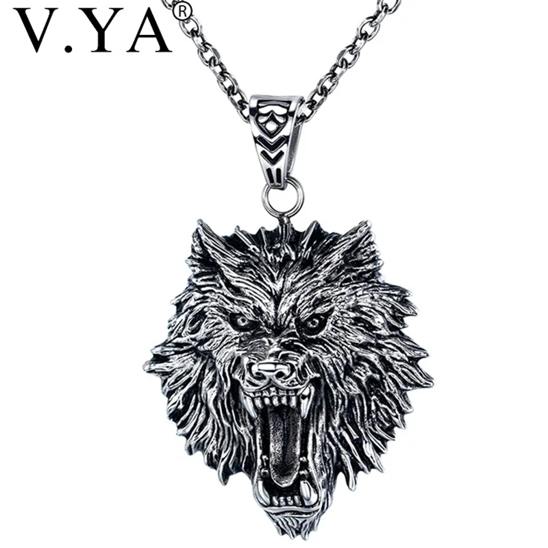 Мужское ожерелье V.YA из титановой стали в форме головы волка черные ожерелья для
