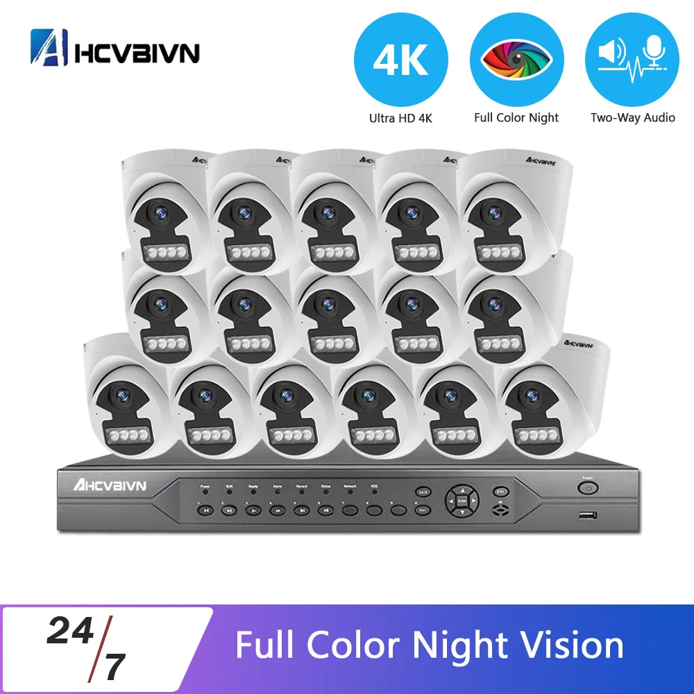 

16CH 4K POE NVR Kit Security Camera System HD 5MP Full Color Night Vision IP CCTV Video Surveillance Cameras System Set HDD