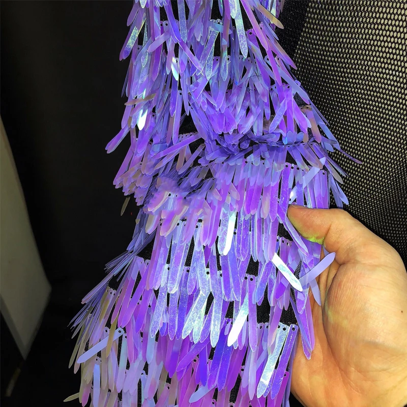 Костюм для мужчин Symphony Blue Purple Tassel с блестками, с курткой на сетке, шортами, одеждой для танцев хип-хоп, нарядом для рейва и клубной ночи Gogo в стиле XS2657.