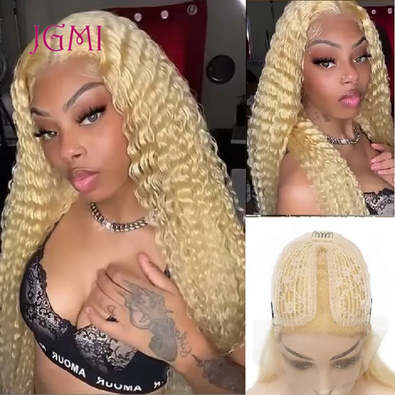 

150% Density Glueless 613 Blonde Brazilian Deep Wave 13x4X1 Lace Front Human Hair Wigs Pre Plucked With Baby Hair T Part JGMI