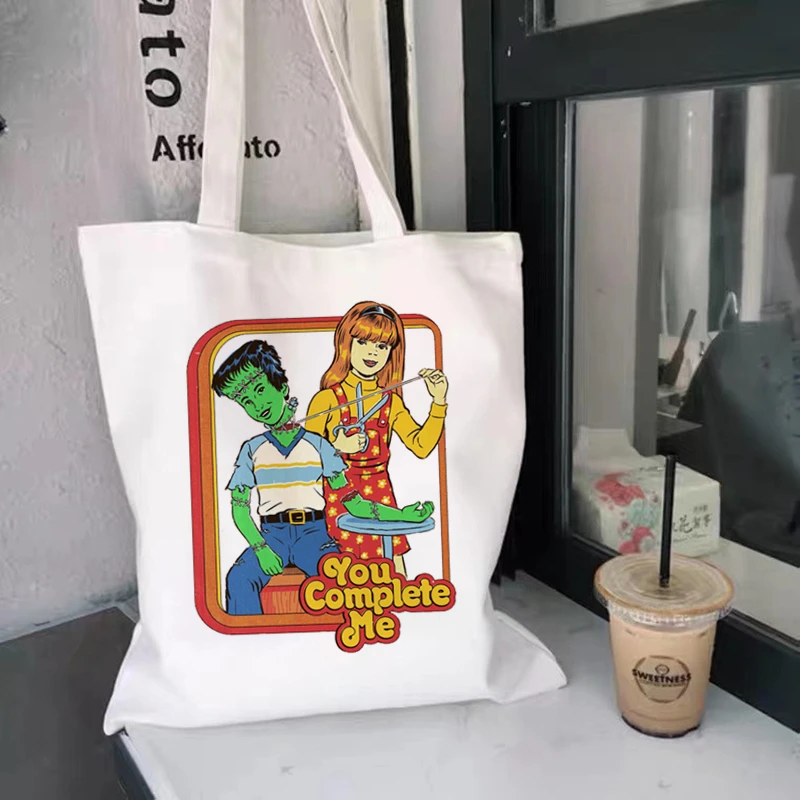 

Women Canvas Shopping Bag Students Book Bag Female Canvas Bag Satan Devil Cat Eco Handbag Tote Reusable Grocery Shopper Bags