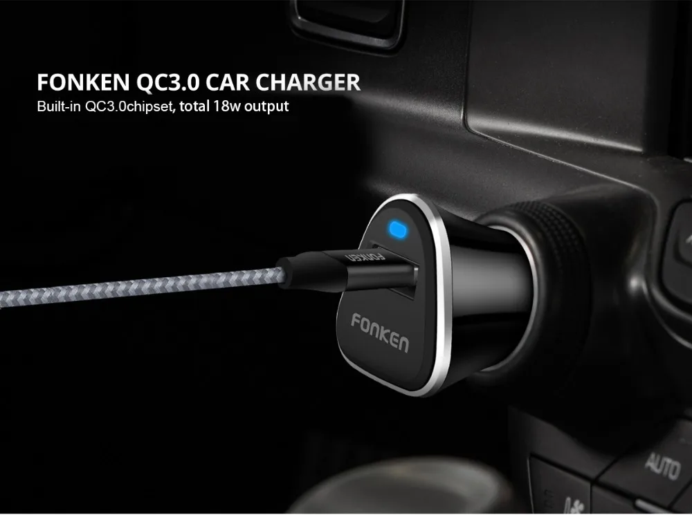 Автомобильное зарядное устройство FONKEN Quick Charge 3,0, зарядное устройство для мобильного телефона, портативное универсальное умное переключение, быстрое автомобильное зарядное устройство для samsung
