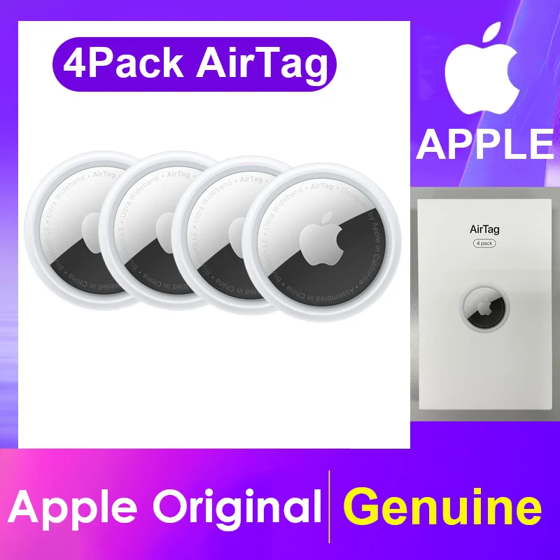 4 упаковки Apple AirTag Track Genuine --- (Поиск ключей Smart Tag Tracker GPS Label Locator для детей домашних