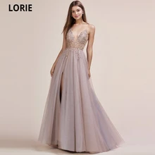 LORIE Vestidos De Noche De tul con corte en A, sexys, con abertura lateral, transparentes con cristales, con cuello en V, para Fiesta De graduación, 2021 (2)