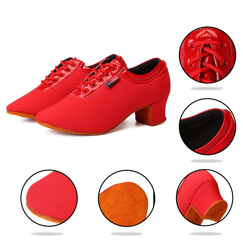 Latin Dance Shoes For Women Heels Red 3.5/5CM Ballroom Sneakers Practise Until You Can't Get It Wrong With HROYL Dancing Shoes