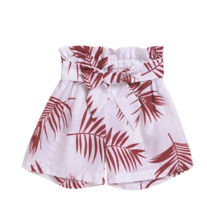 

Little Girls Leaf Printed Shorts Toddler Summer Casual High Elastic Waist Lace Up Bow Tie Shorts for 9M-12Y Baby Girls