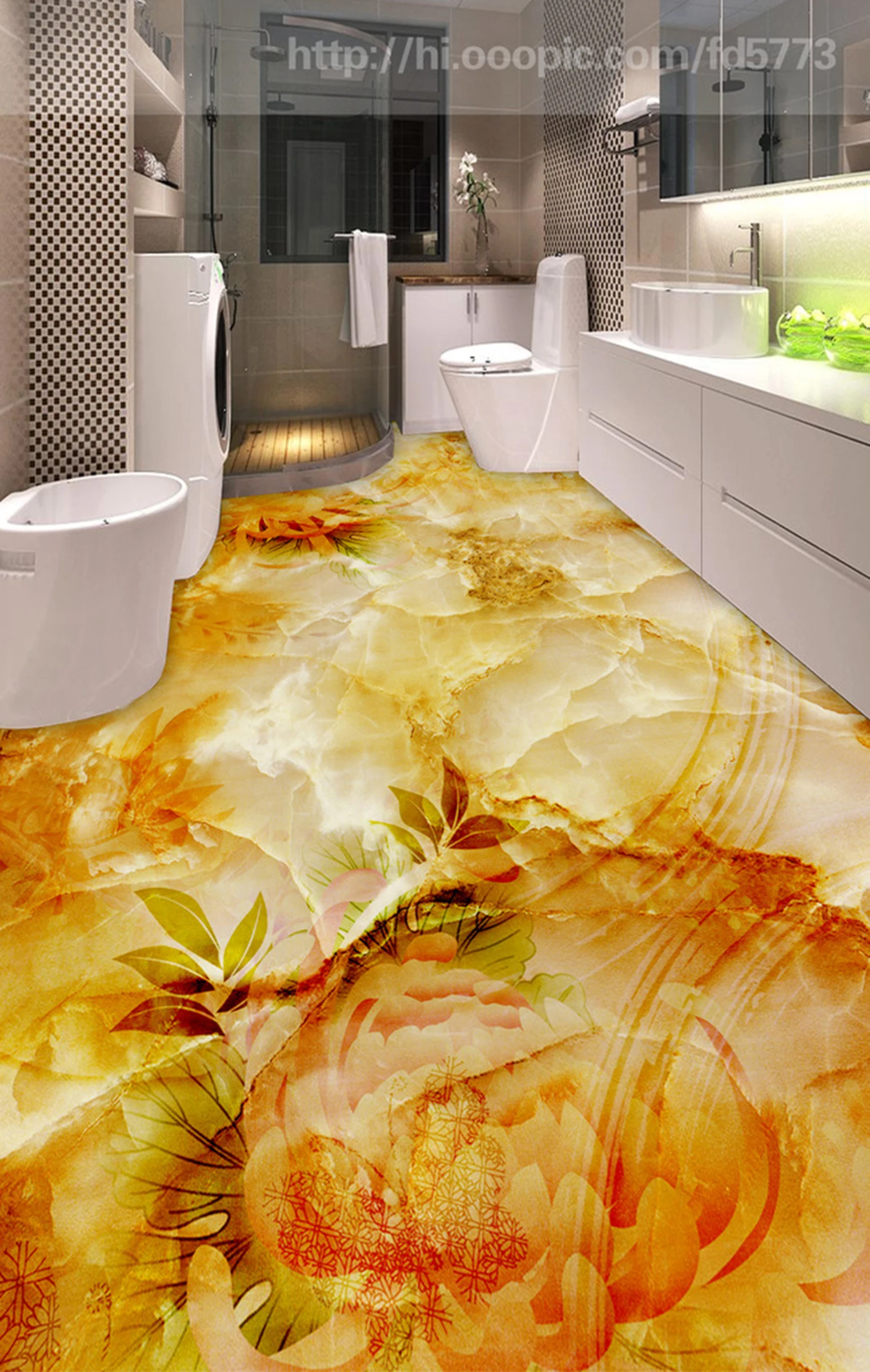 [Самоклеющиеся] 3D напольная плитка цветок 1933 пол Обои Настенная печать настенные