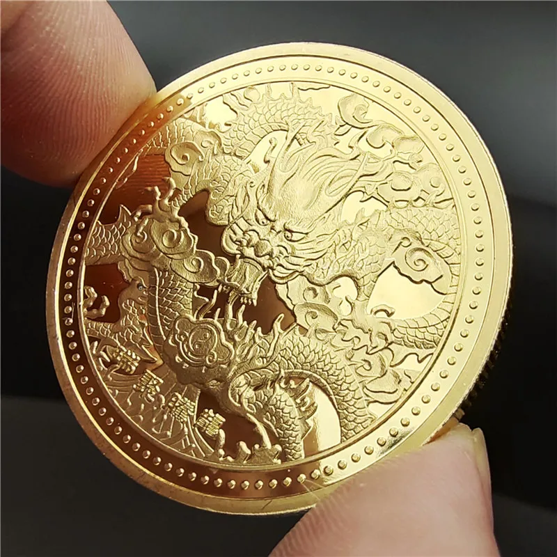 

Новый дракон, золотая монета, памятная китайская талисман, дракон с золотым покрытием, искусство, вызов, медаль, новогодние подарки