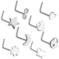 8pcs nose ring studs set stainless steel nostril screws nose piercing l shape heart nariz stud for women man body jewelry 20g