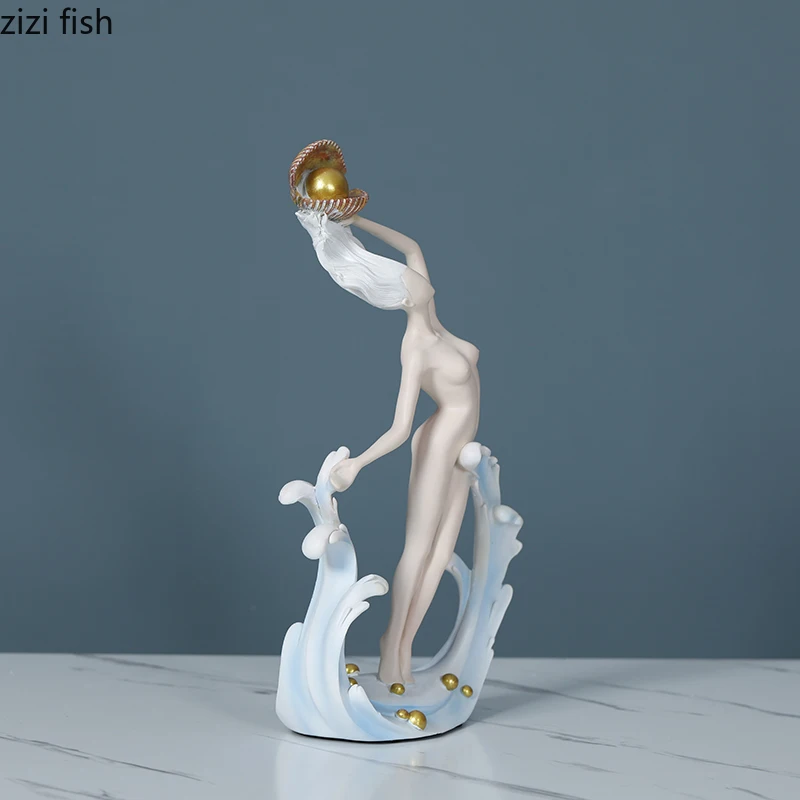 Фигурка из смолы украшения статуя девушки ракушки скульптура модель рукоделие
