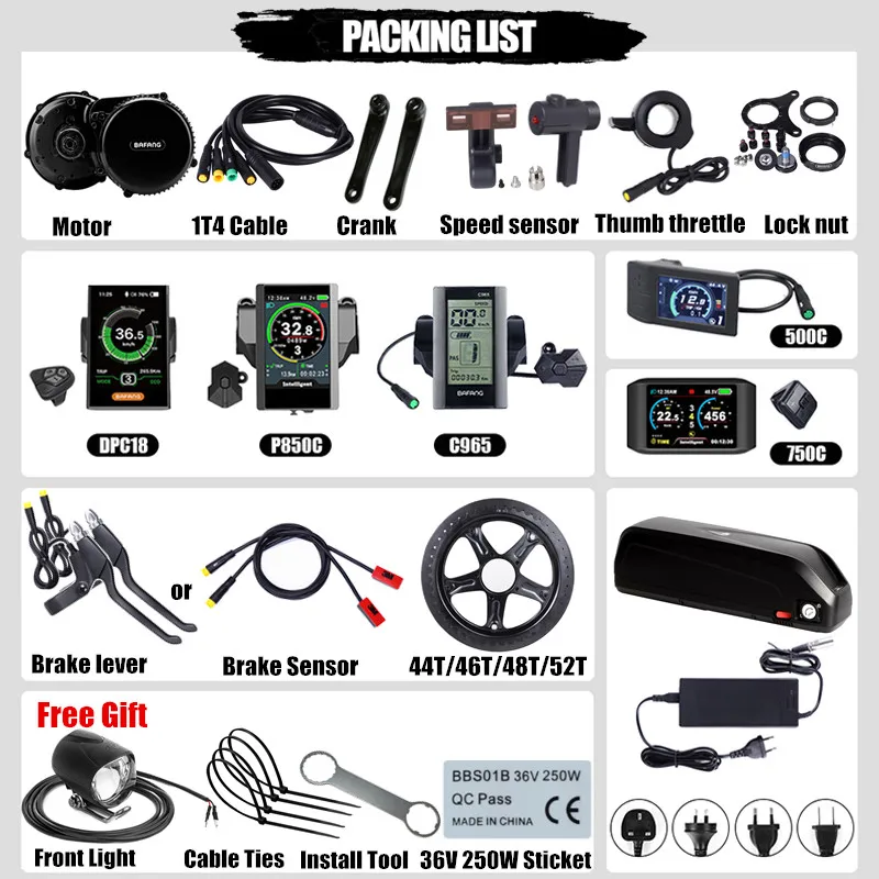 Комплект электромотора Bafang BBS02B BBS02 48 В 750 Вт средний привод 52 в 13 Ач литий-ионный