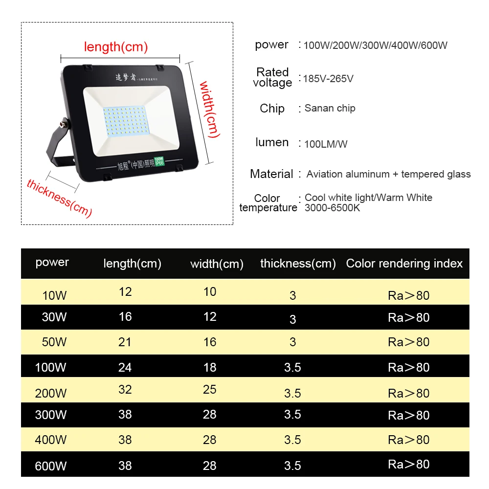 

Ultra-thin 10W 30W 50W 100W 200W 300W 400W 600W LED Flood Light 220V Floodlight Spotlight IP66 Waterproof Outdoor Garden Lamp