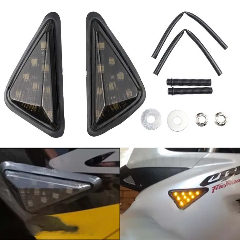 Luces intermitentes LED para motocicleta, luz triangular de humo, montaje empotrado, impermeable, intermitente