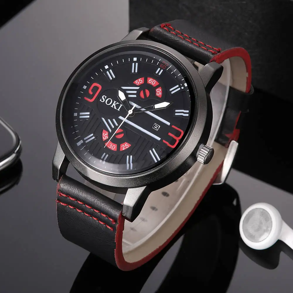 

Soki Brand European And American Hot-selling Fashion Sports Big Dial Men's Watch Casual Business Belt Calendar Quartz Watch