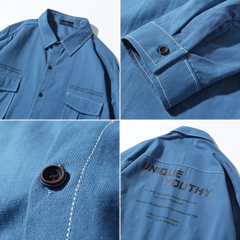 Мягкие вымытые хип-хоп мужские джинсовые рубашки винтажный вид рабочие джинсы в