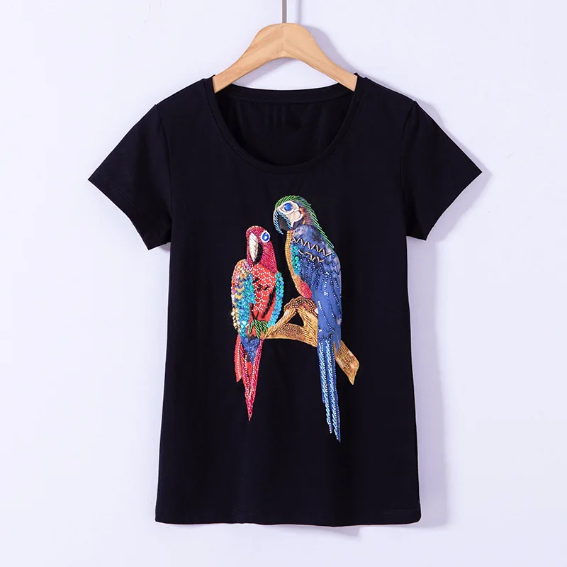 Фото Ручной отбортовывые алмазные Camisetas Mujer 2021 летняя футболка для женщин S отделкой Ручной отбортовывые алмазные Camisetas Mujer 2021 летняя футболка для женщин S отделкой