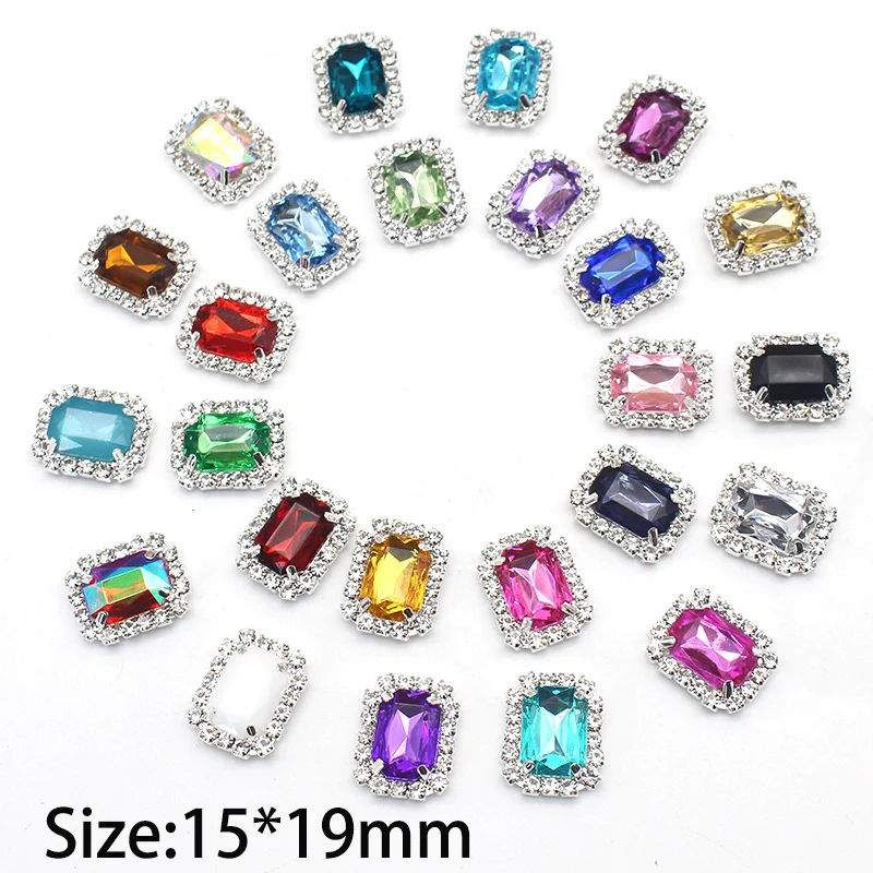 10 шт./лот 15*19 мм прямоугольные акриловые стразы с плоским основанием кнопки