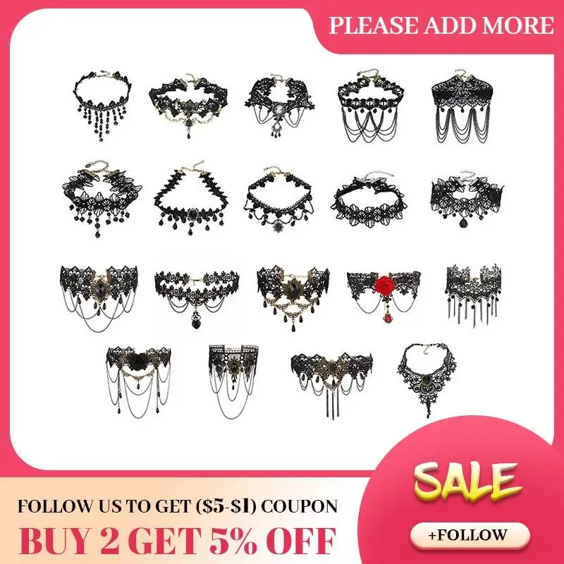 Женское колье чокер с черным кружевом в викторианском стиле|steampunk jewelry|neck choker