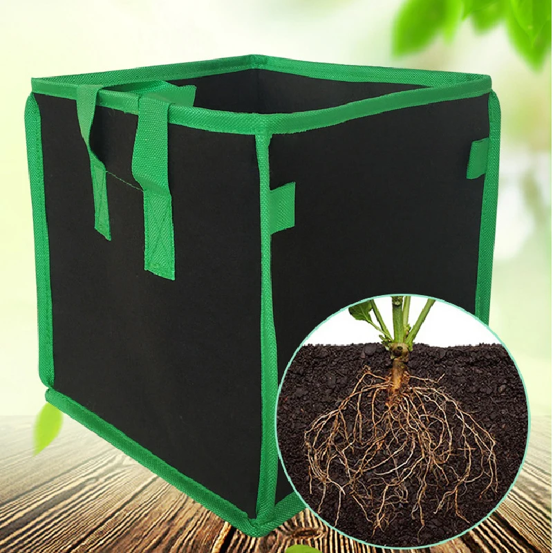 

Square Aeration Fabric Pot Planting Grow Bag Handles Planting Bag Black Green