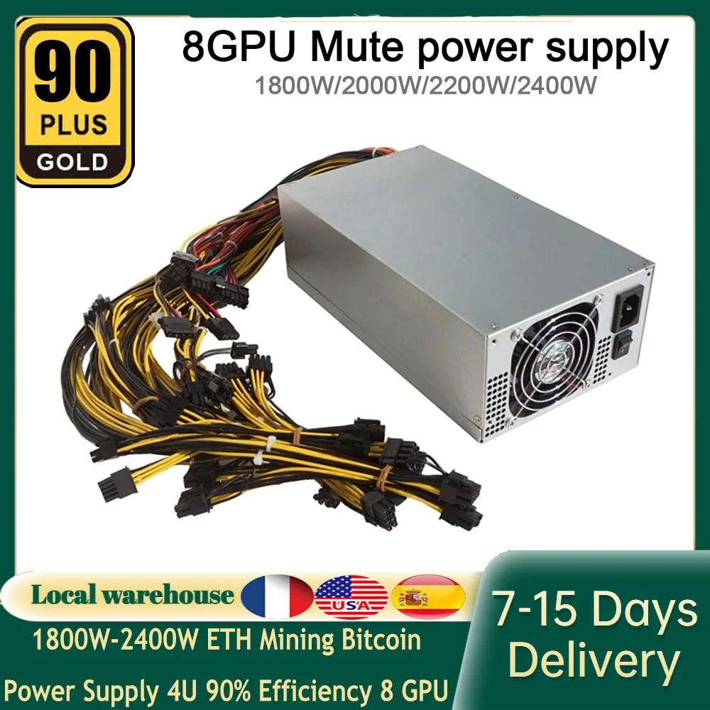 

Блок питания для майнинга биткоинов 1800 Вт, 2400 Вт, ETH, 4U, 90% КПД, 8 GPU, блок питания для майнинга биткоинов, Ethereum, серверный Майнер