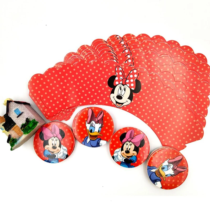 24 шт. Минни Маус обертки для кексов топперы вечерние украшения принадлежности