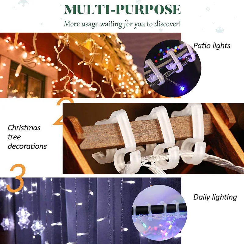

Xmas light hooks used for light string clip outside holiday decoration 100Pcs hanging hook weatherproof plastic clips