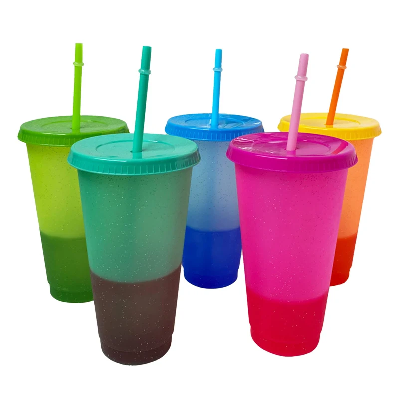 

5pcs Creative Straw Cup Sequined Glitter Cup Colorful Coffee Juice Straw Mug Simple BPA Free Cold Coffee Tumbler Portable Water