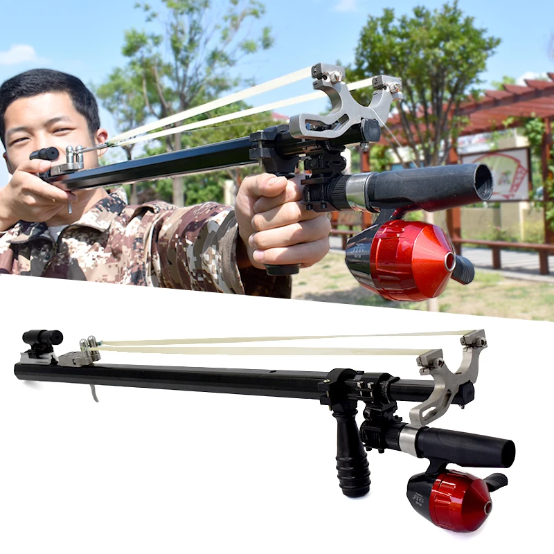 

Fish Shooting Slingshot Set New Long Rod Telescopic Slingshot with Fish Wheel Fish Dart Black Metal Outdoor Hunting Catapult