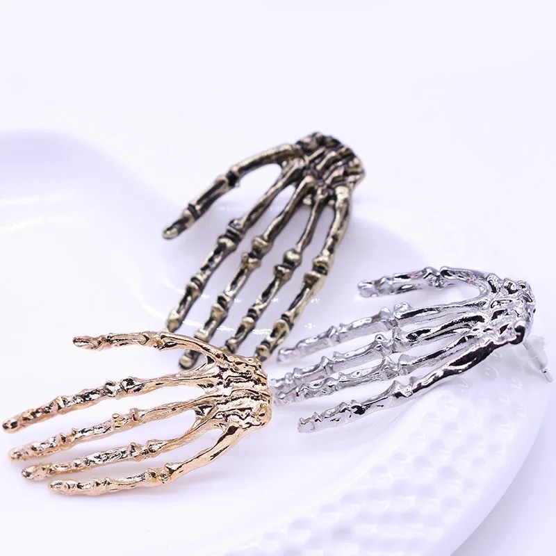 

1Pair New Trend Personality Exaggerated Punk Style Gothic Retro Skull Hand Claw Bone Earrings Earrings