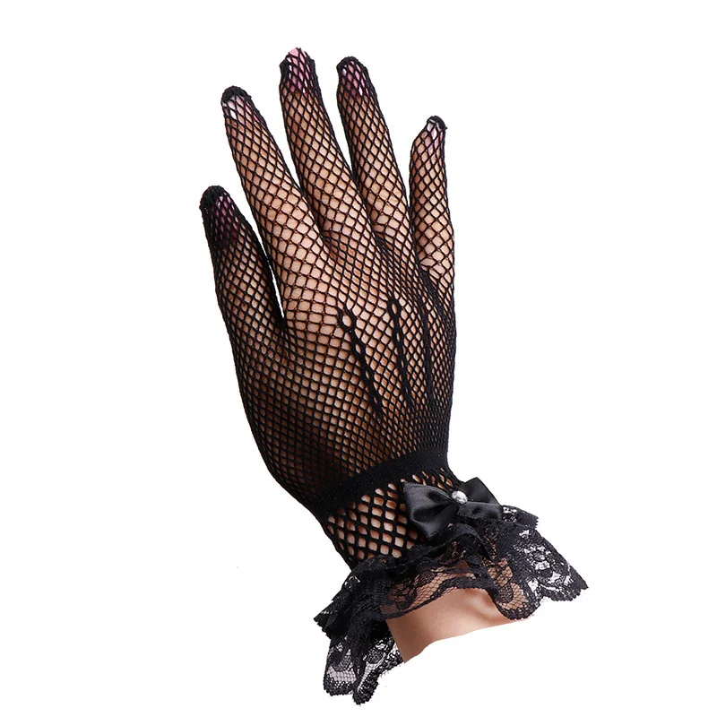 

Elastic gauze gloves lady elegant lace mesh hollow black sexy nightclub dancing etiquette