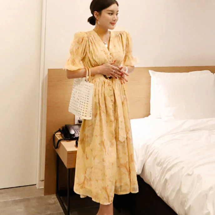 Женское свободное плиссированное платье DA534 весеннее городское шифоновое до