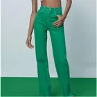 Новинка Весна 2021, женские модные прямые джинсы с завышенной талией, ярко-желтые и ярко-зеленые