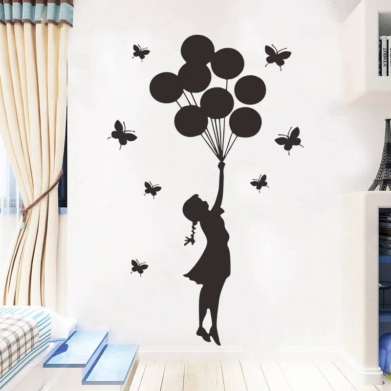 

Carved Butterfly balloon girl Wall Sticker for Girl children's rooms decoration Mural home decor Art Decals wallpaper stickers