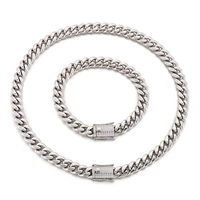 10mm cnc zircon bracelet necklace men jewelry set stainless steel hip hop jewelry