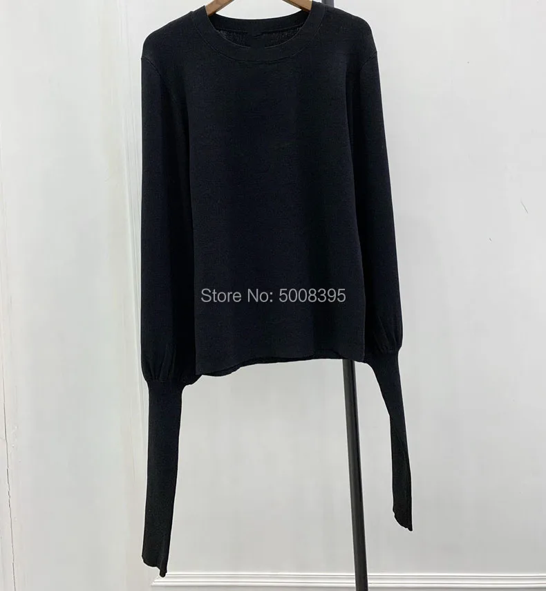 Black Vignola knitted Top Round Neck Long wide sleeves exaggerated cuffs fitted body Fashion Jumper 2020 NEW WOMAN | Женская одежда