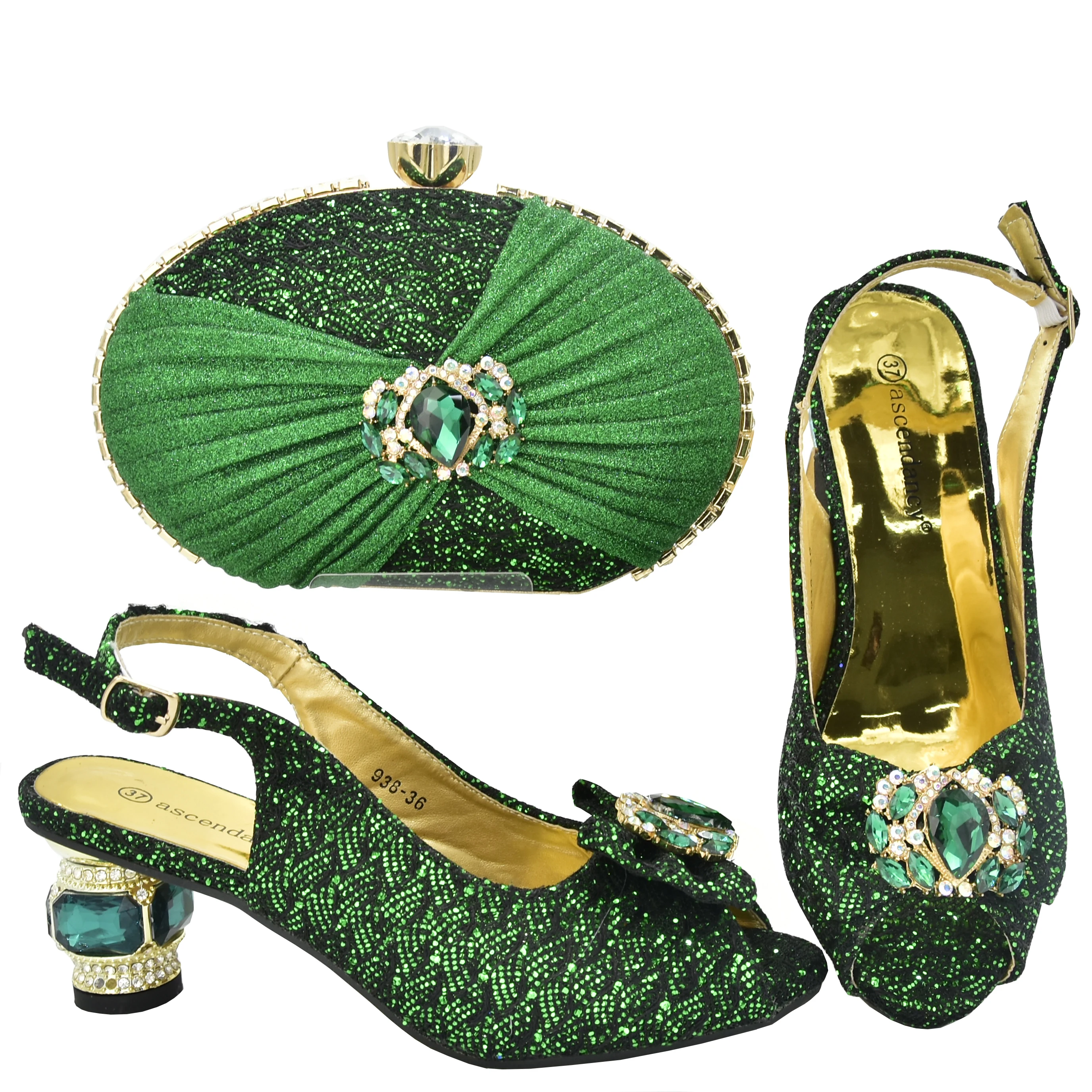 

Женская итальянская кожа, искусственная зеленая Итальянская обувь с подходящими сумками, Высококачественная африканская обувь и сумка в к...