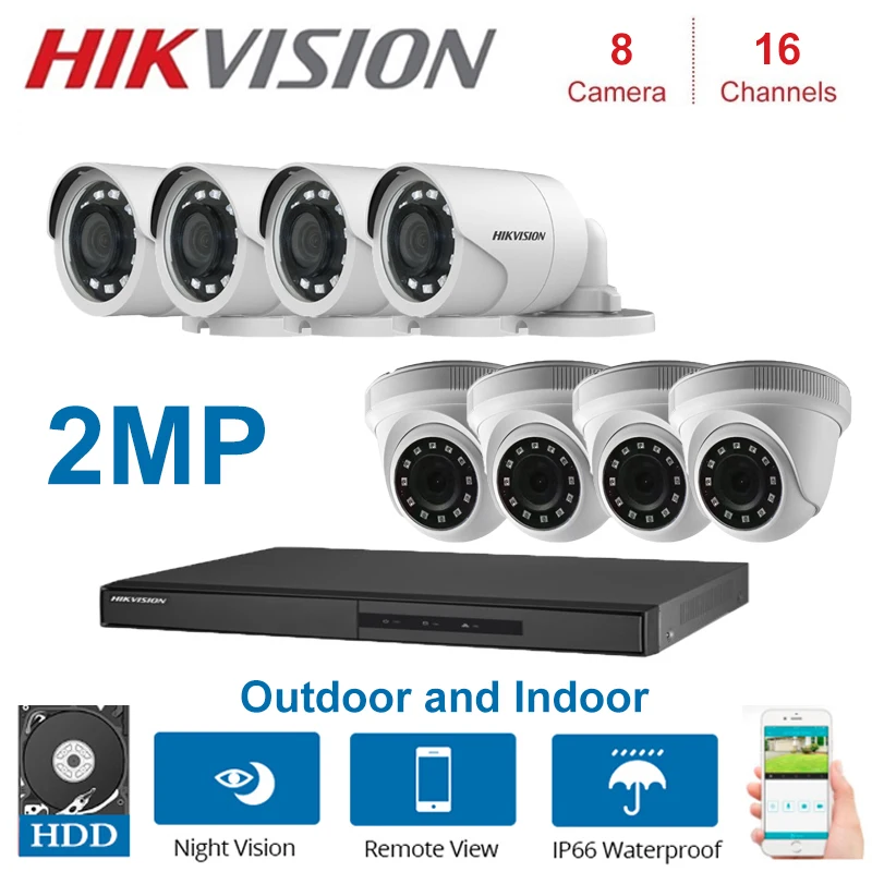 2 МП HIKVISION 16 каналов DVR гибридный видеорегистратор с 2-мегапиксельной купольной и