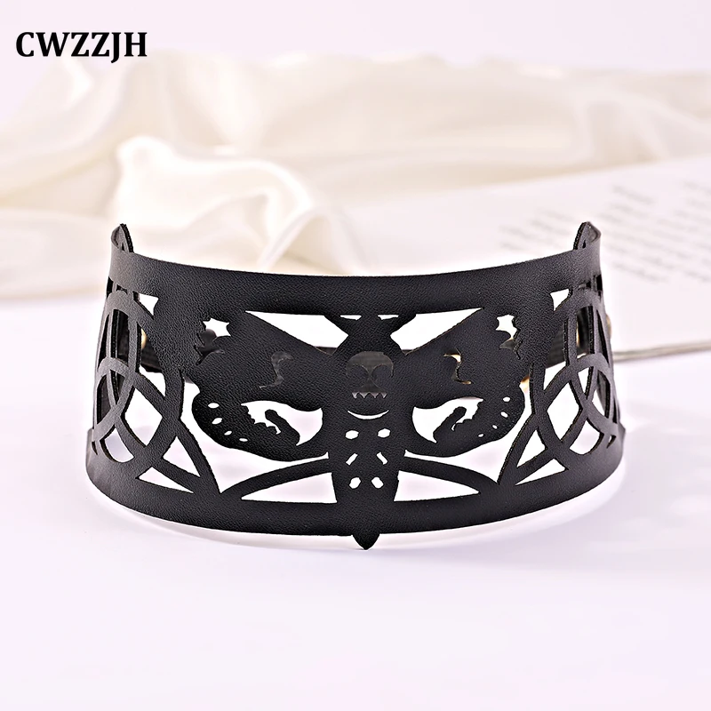 

New Gothic PU Leather Choker Necklace for Women Sexy Hollow Out Necklace Butterfly Necklace Lady Punk Collar 2021