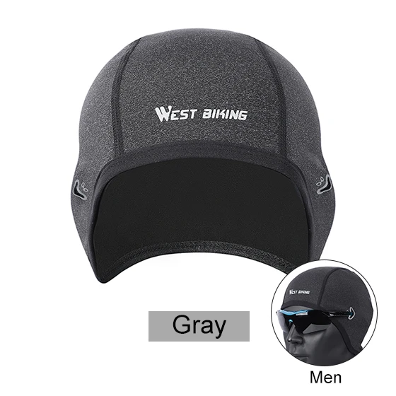 Men style Gray WEST BIKING велосипедные шапки, Зимние флисовые уличные спортивные MTB велосипедные головные уборы, снежные шапки с черепом, шлемы для мужчин и женщин, Непродуваемые шапки - Цвет: Men style Gray