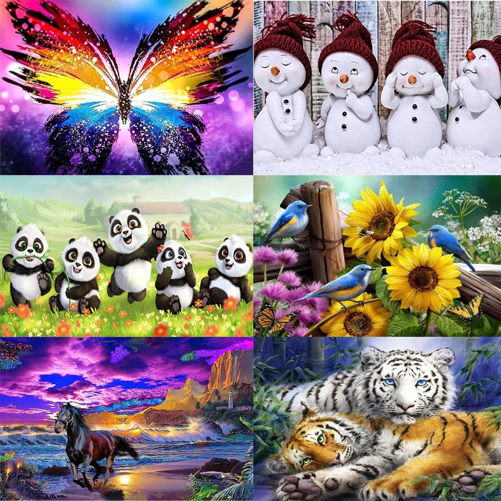 Пейзаж 5D алмазная живопись Полные Алмазы животные тигр цветок бабочка круглая