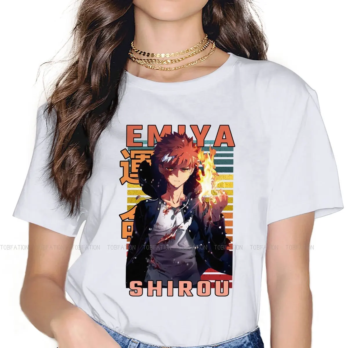 

Женская футболка Shirou Emiya, футболки Fate Saber Game для девочек, хлопковые топы в стиле Харадзюку, Базовая футболка 5XL, свободная Мода