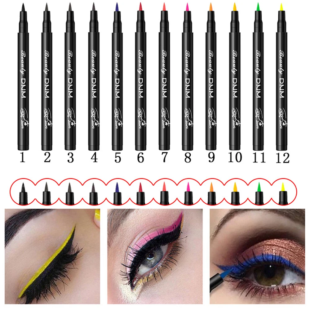 DNM12 Colors Colorful Quick Dry Matte Eyeliner Long Lasting Waterproof Liquid Eye Liner Blue Gold Brown Make up Tool |