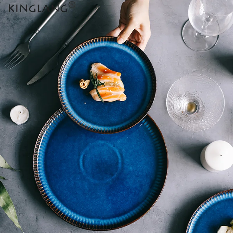 KINGLANG Strip Nordic Ceramic Plate Flat Steak Dinner Dish Household Procelain Western Rice Plates | Дом и сад