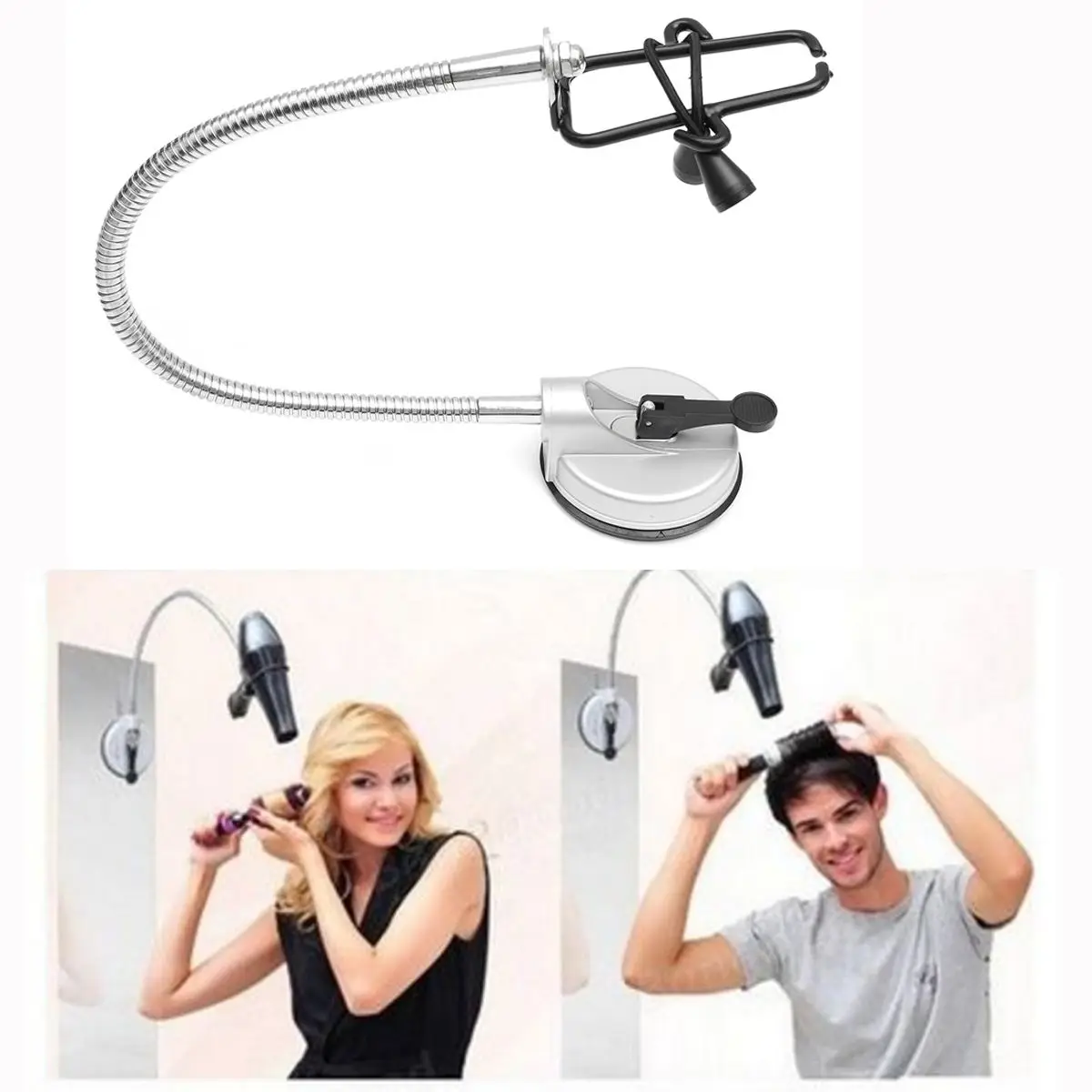 Universal Adjustable Hands Free Hair Dryer Stand Holder Rack Storage 360 Degree Wall Mount With Strong Suction Cup for Bathrrom